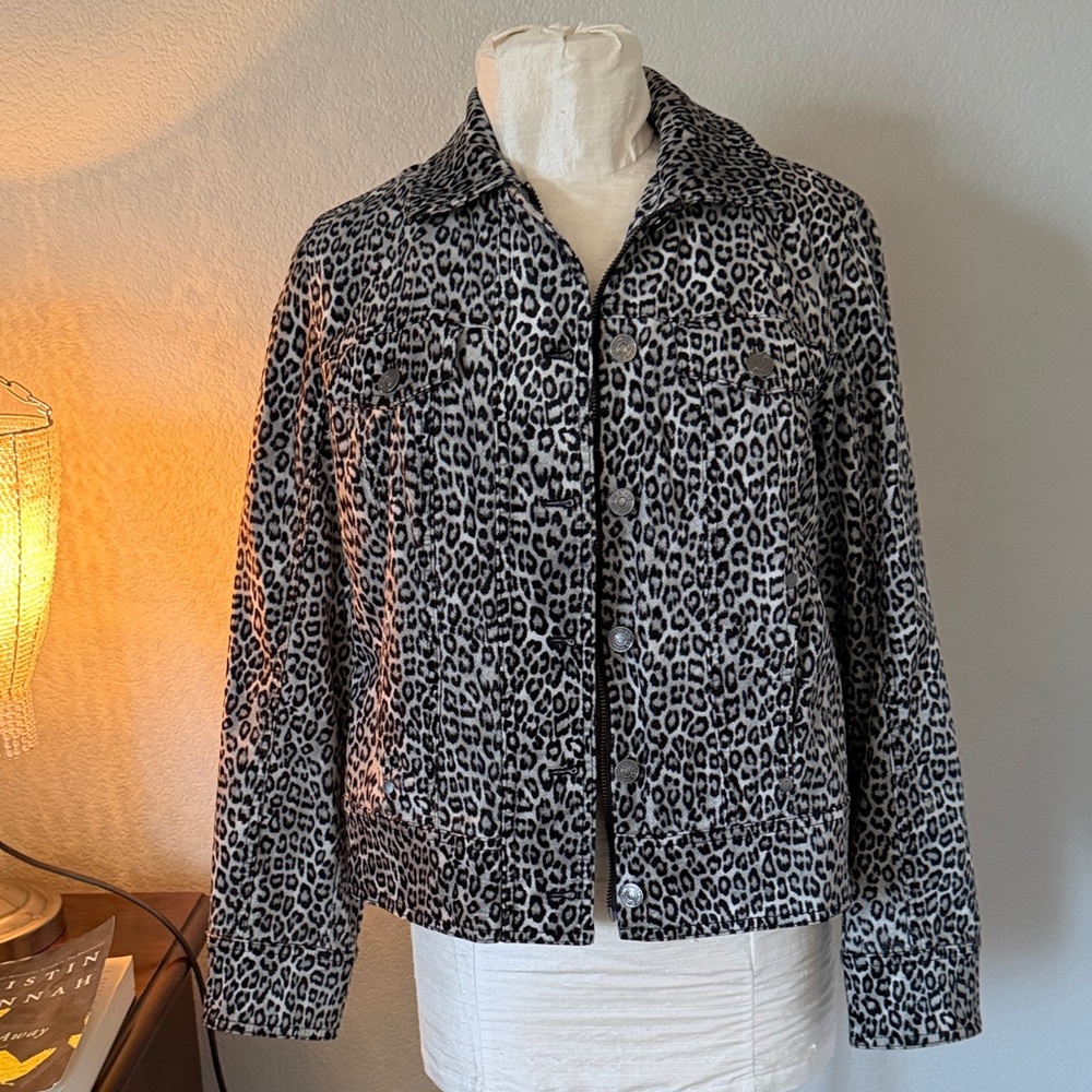Chico's Black and White Animal Print Jean Jacket